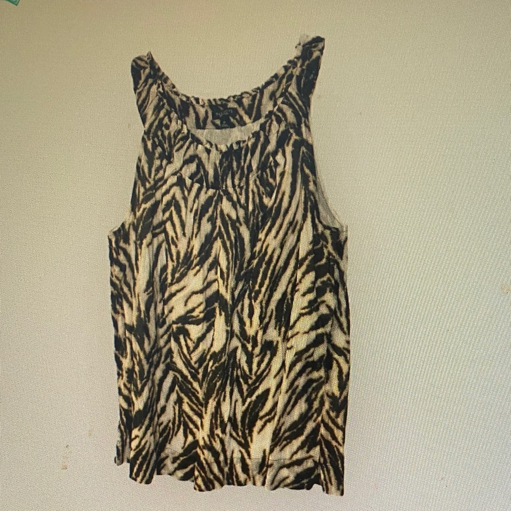 Sleeveless Zebra Print Tank Top - Black and Cream